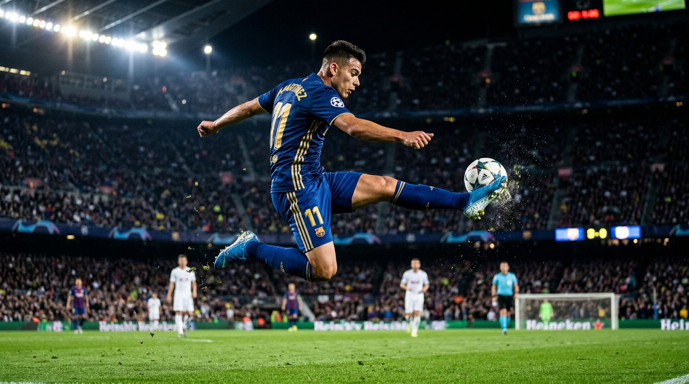 Soccer striker mid air flying volley goal
