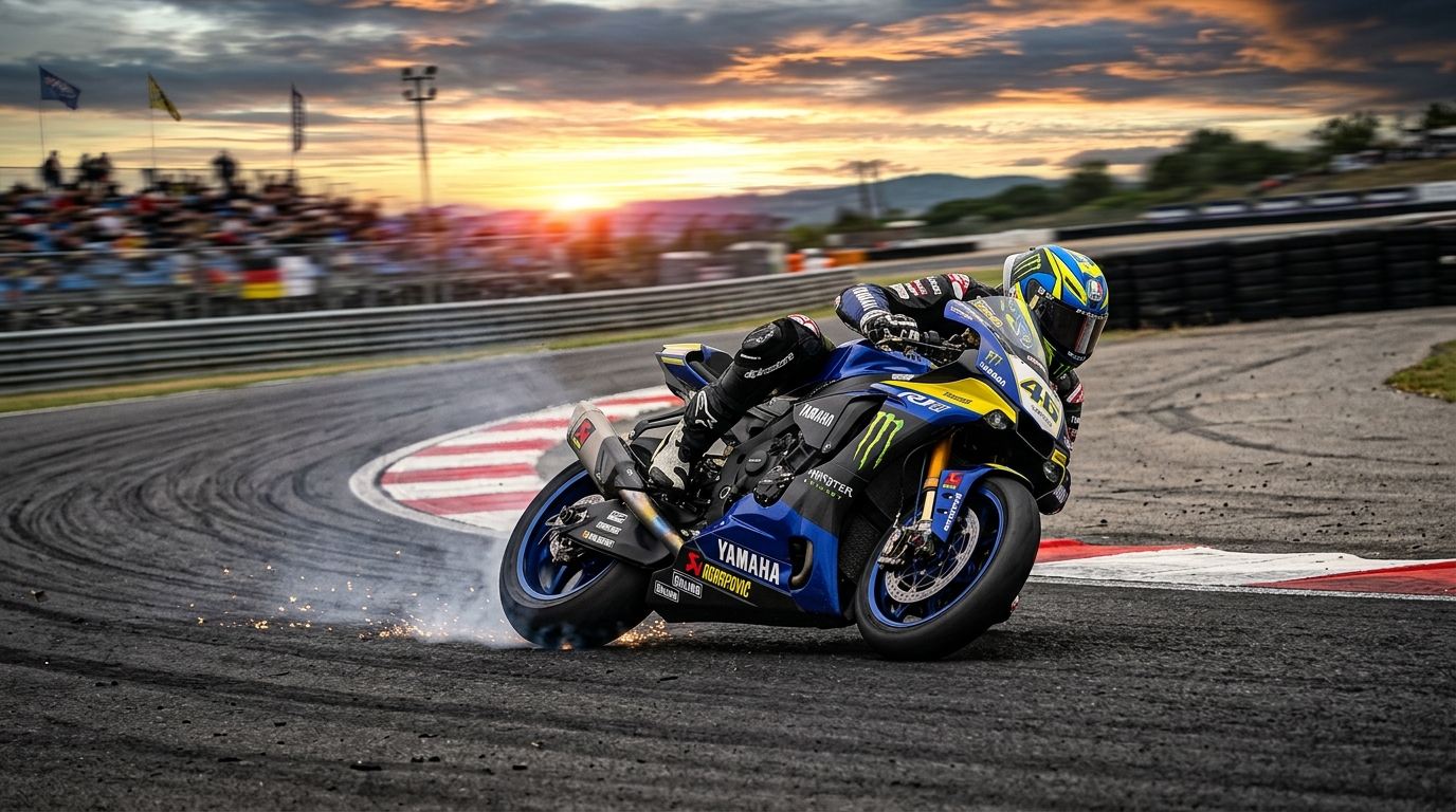 Superbike knee down scraping cornering sparks